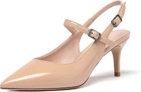 Eldof Women's Pointed Toe Slingback Pumps, Low Heel Ankle Strap Chic Sandals, Classy Kitten Heel 2.5" Heel for Office Dress