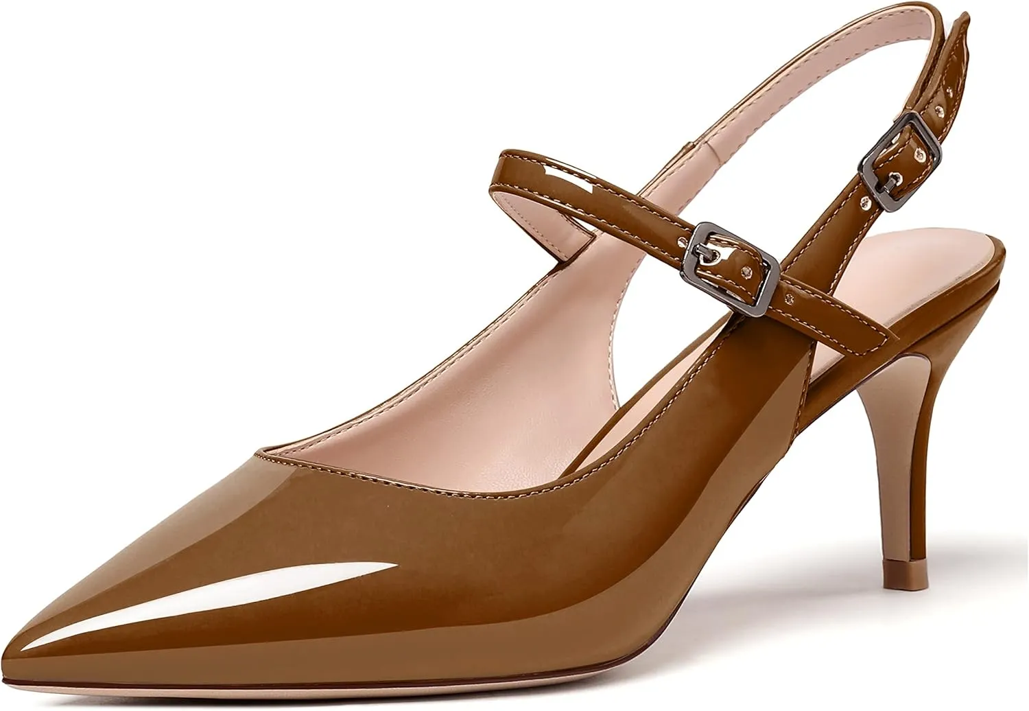 Eldof Women's Pointed Toe Slingback Pumps, Low Heel Ankle Strap Chic Sandals, Classy Kitten Heel 2.5" Heel for Office Dress