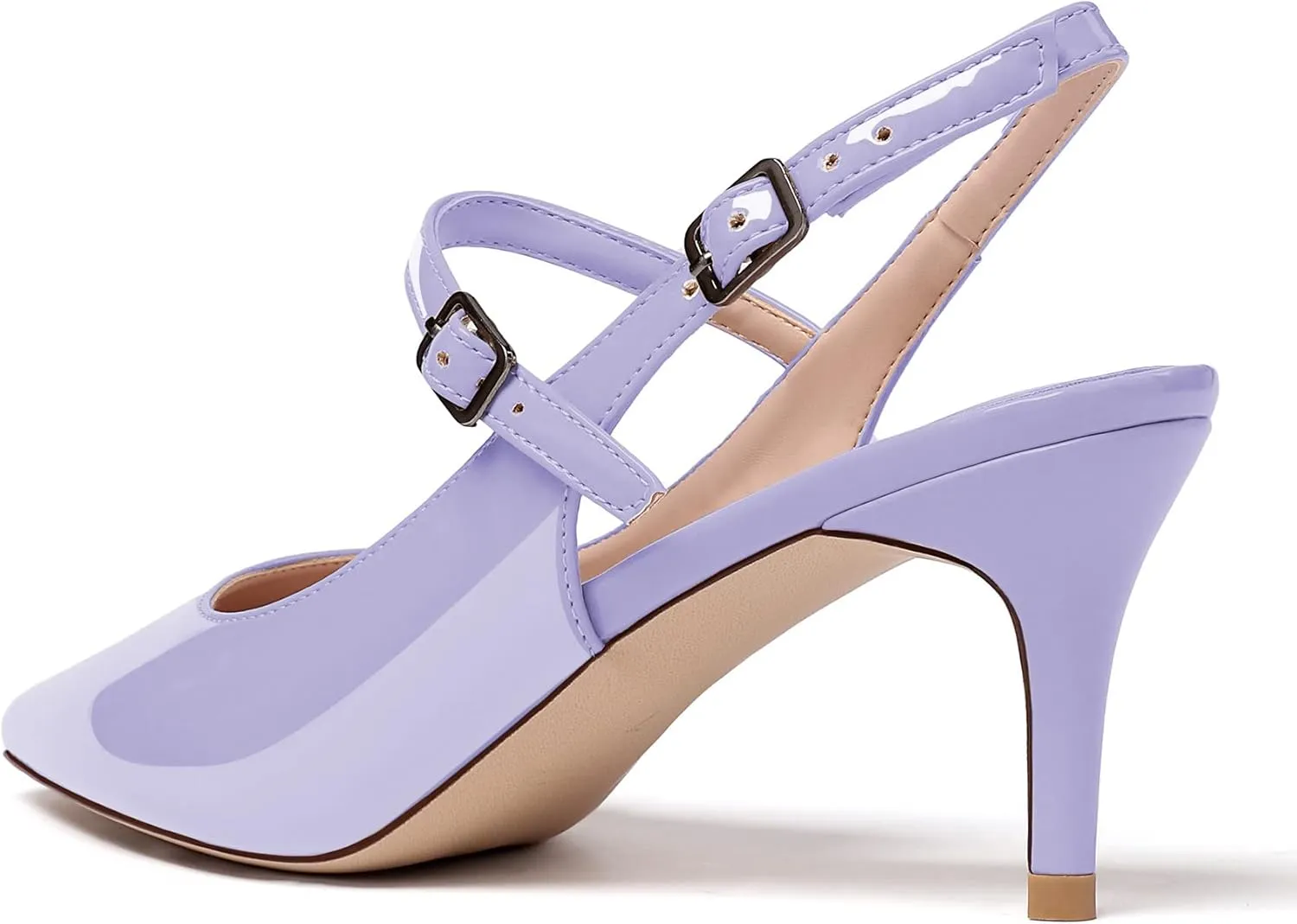 Eldof Women's Pointed Toe Slingback Pumps, Low Heel Ankle Strap Chic Sandals, Classy Kitten Heel 2.5" Heel for Office Dress