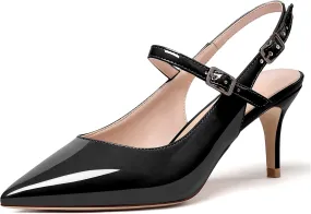 Eldof Women's Pointed Toe Slingback Pumps, Low Heel Ankle Strap Chic Sandals, Classy Kitten Heel 2.5" Heel for Office Dress