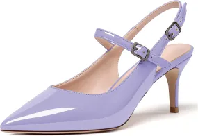 Eldof Women's Pointed Toe Slingback Pumps, Low Heel Ankle Strap Chic Sandals, Classy Kitten Heel 2.5" Heel for Office Dress