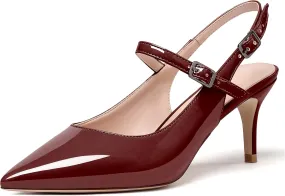 Eldof Women's Pointed Toe Slingback Pumps, Low Heel Ankle Strap Chic Sandals, Classy Kitten Heel 2.5" Heel for Office Dress