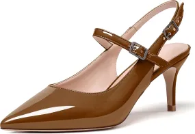 Eldof Women's Pointed Toe Slingback Pumps, Low Heel Ankle Strap Chic Sandals, Classy Kitten Heel 2.5" Heel for Office Dress
