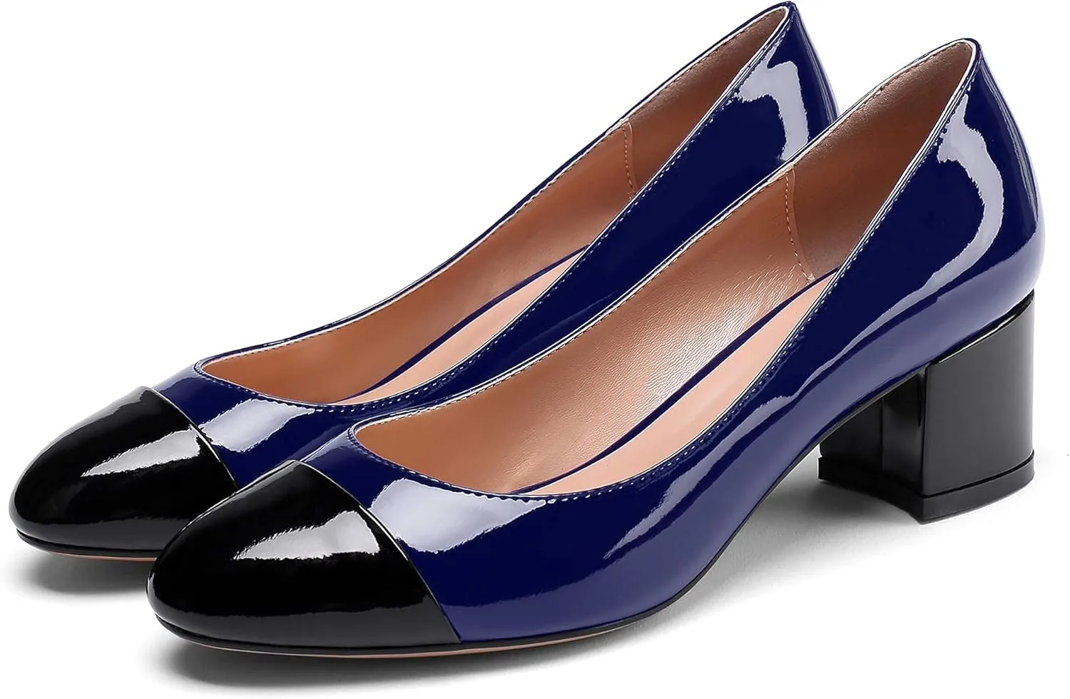 Eldof Women's Round Cap Toe Pumps,Classy 2 Inches Block Heel Chic Pumps