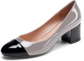 Eldof Women's Round Cap Toe Pumps,Classy 2 Inches Block Heel Chic Pumps