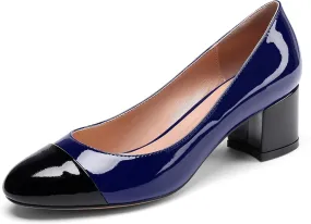 Eldof Women's Round Cap Toe Pumps,Classy 2 Inches Block Heel Chic Pumps