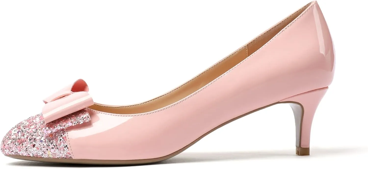 Eldof Women's Round Toe Pumps Slip On Heels with Bowknots Comfort Chic Cute Heeled Shoes for Party Evening Dress