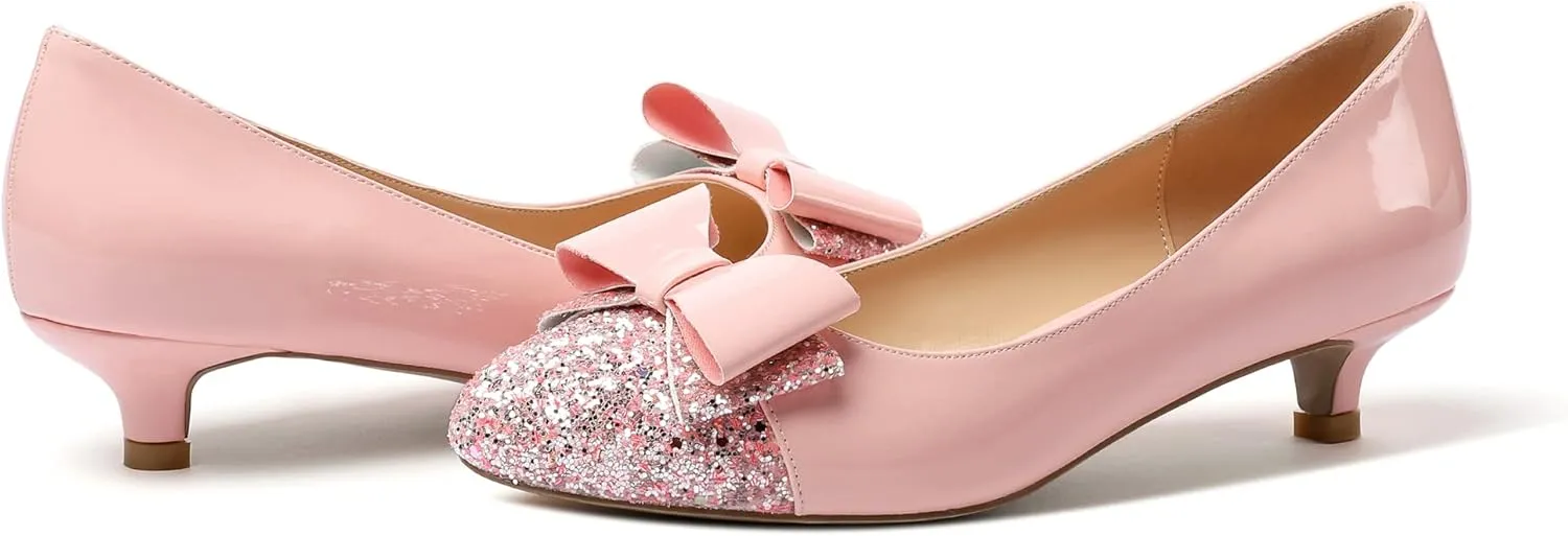 Eldof Women's Round Toe Pumps Slip On Heels with Bowknots Comfort Chic Cute Heeled Shoes for Party Evening Dress