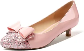 Eldof Women's Round Toe Pumps Slip On Heels with Bowknots Comfort Chic Cute Heeled Shoes for Party Evening Dress