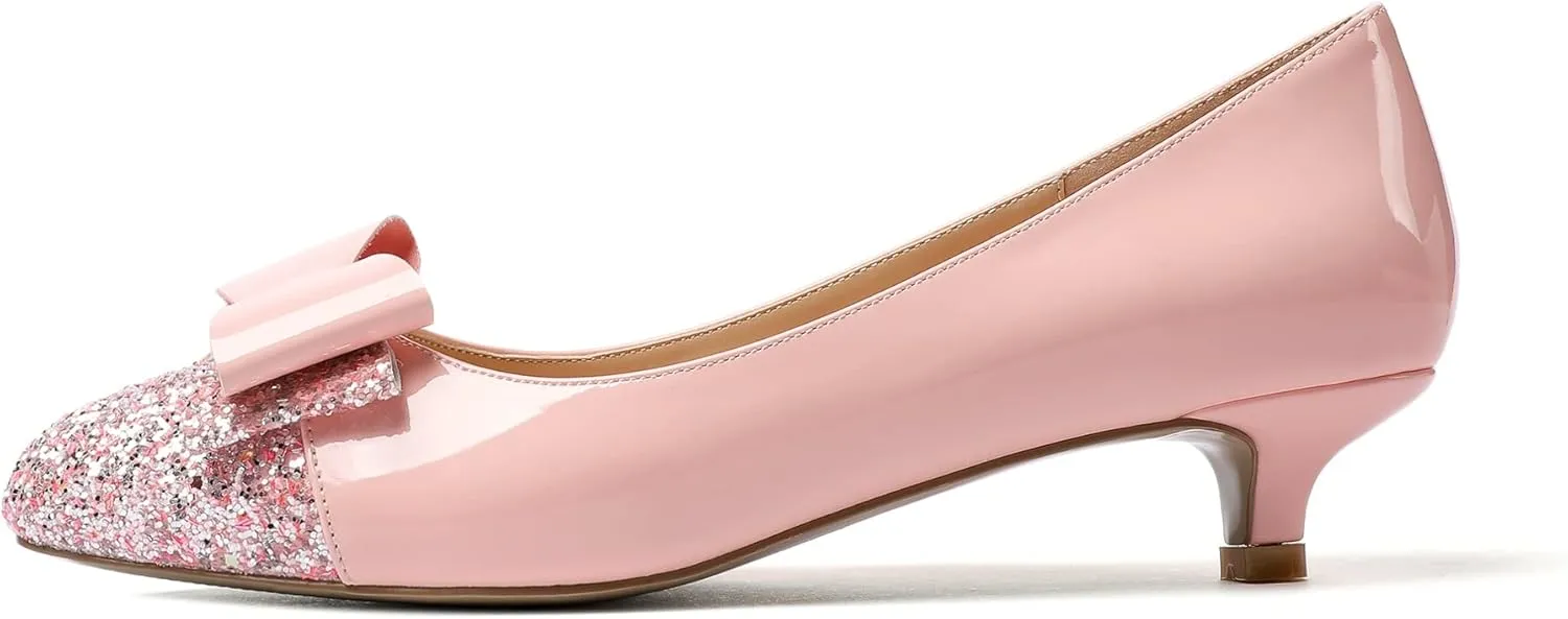 Eldof Women's Round Toe Pumps Slip On Heels with Bowknots Comfort Chic Cute Heeled Shoes for Party Evening Dress