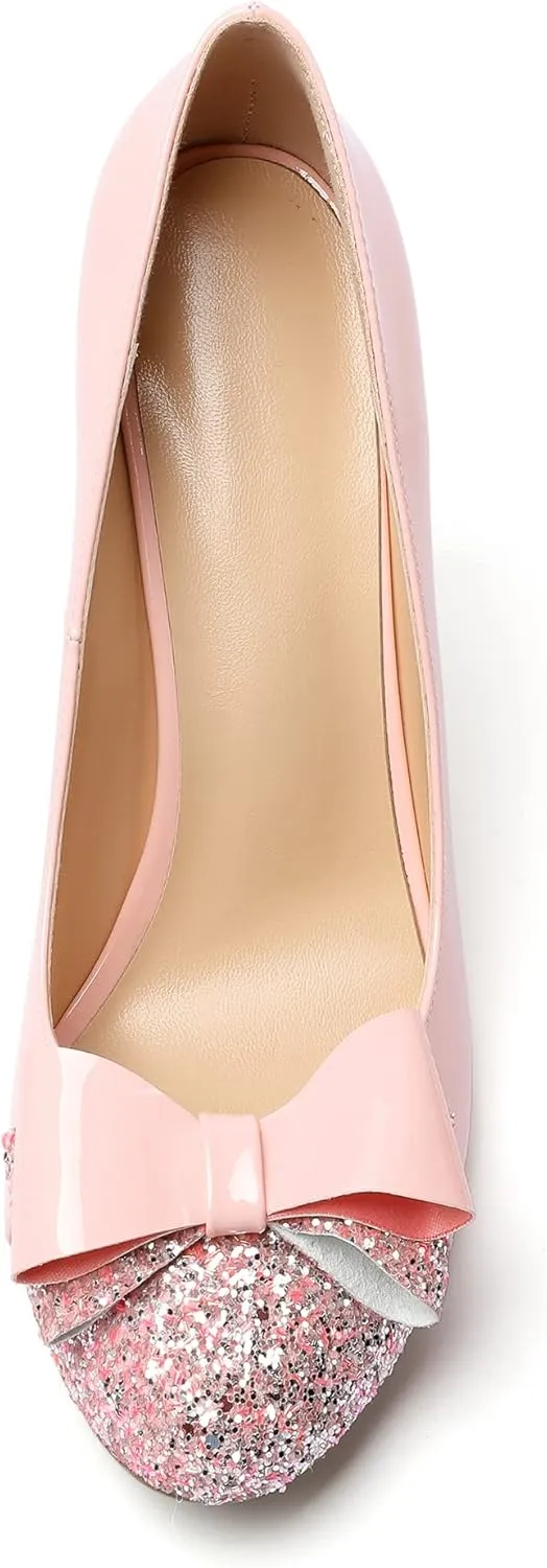 Eldof Women's Round Toe Pumps Slip On Heels with Bowknots Comfort Chic Cute Heeled Shoes for Party Evening Dress