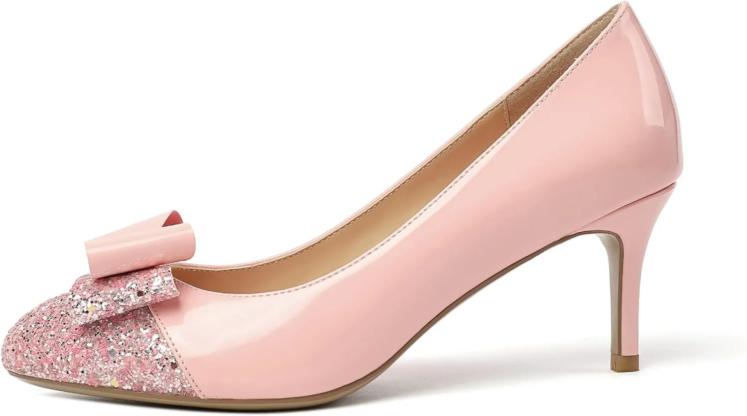 Eldof Women's Round Toe Pumps Slip On Heels with Bowknots Comfort Chic Cute Heeled Shoes for Party Evening Dress
