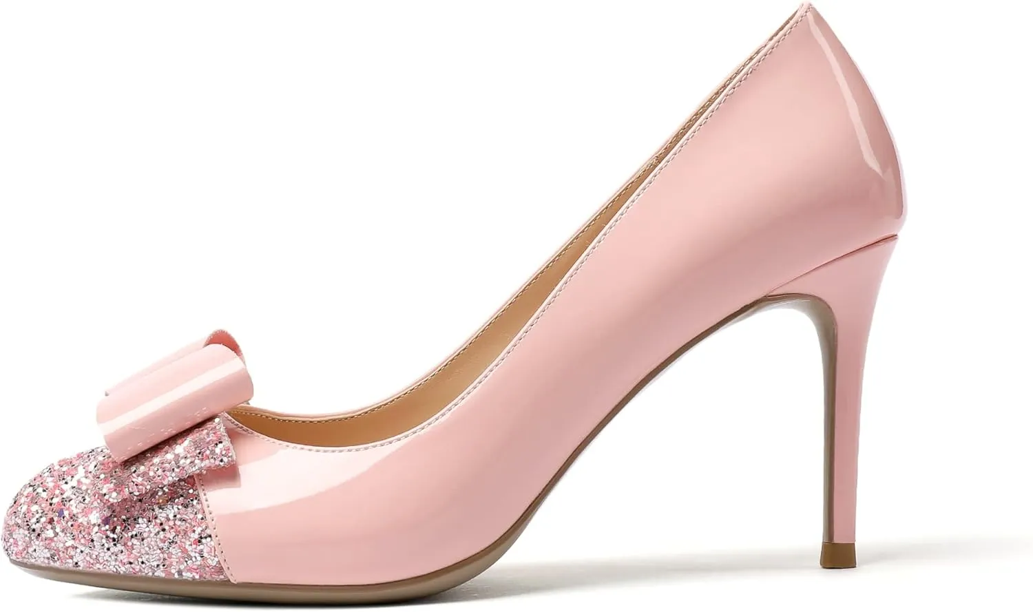 Eldof Women's Round Toe Pumps Slip On Heels with Bowknots Comfort Chic Cute Heeled Shoes for Party Evening Dress