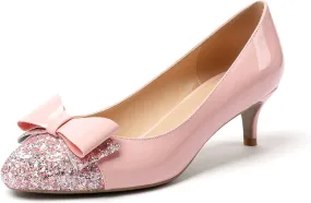 Eldof Women's Round Toe Pumps Slip On Heels with Bowknots Comfort Chic Cute Heeled Shoes for Party Evening Dress