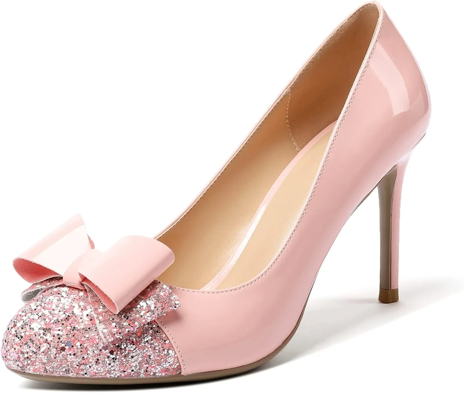 Eldof Women's Round Toe Pumps Slip On Heels with Bowknots Comfort Chic Cute Heeled Shoes for Party Evening Dress