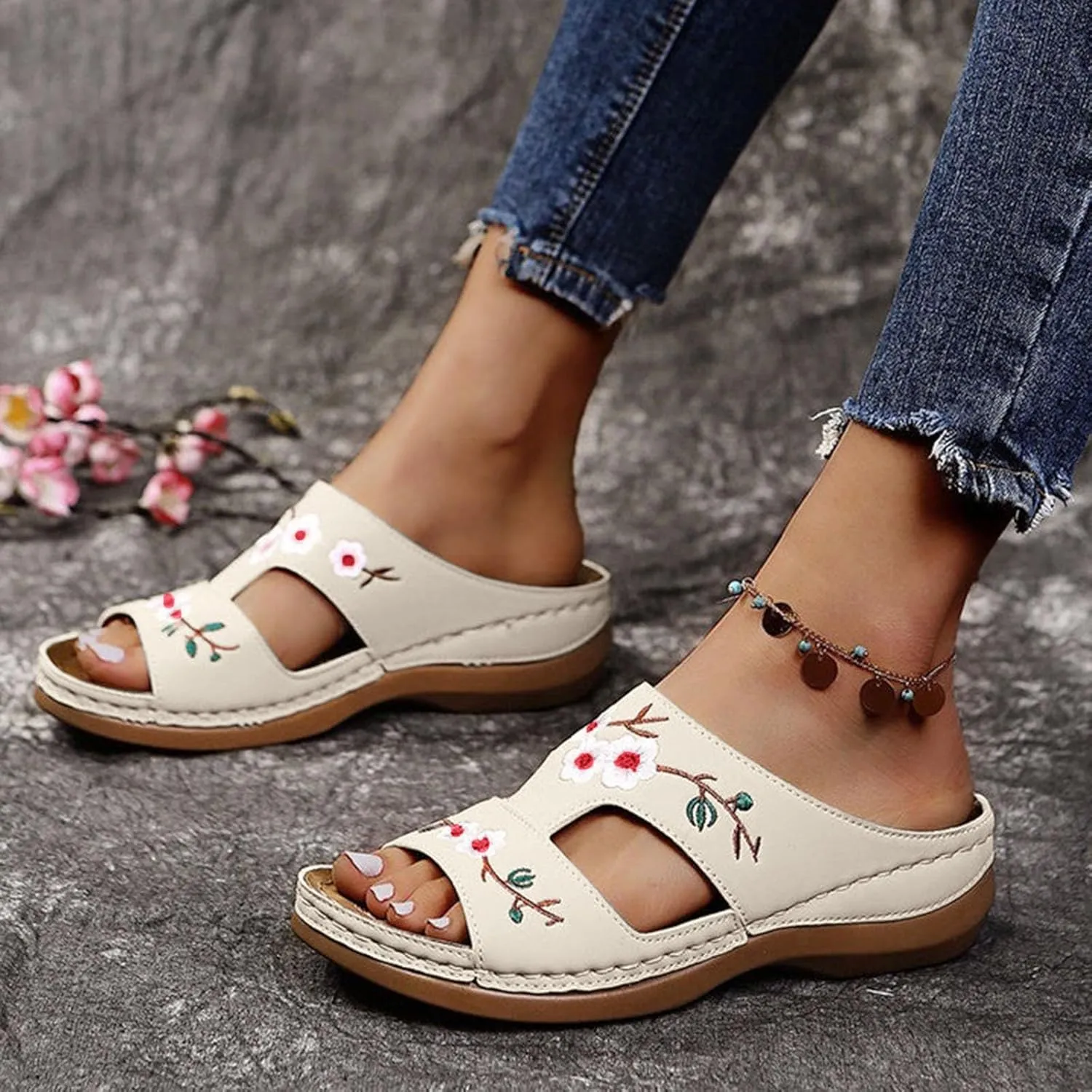Elegant Sandals for Women Summer Low Wedges Womens Comfortable Open Toe Sandal Casual Sandals Indoor Outdoor