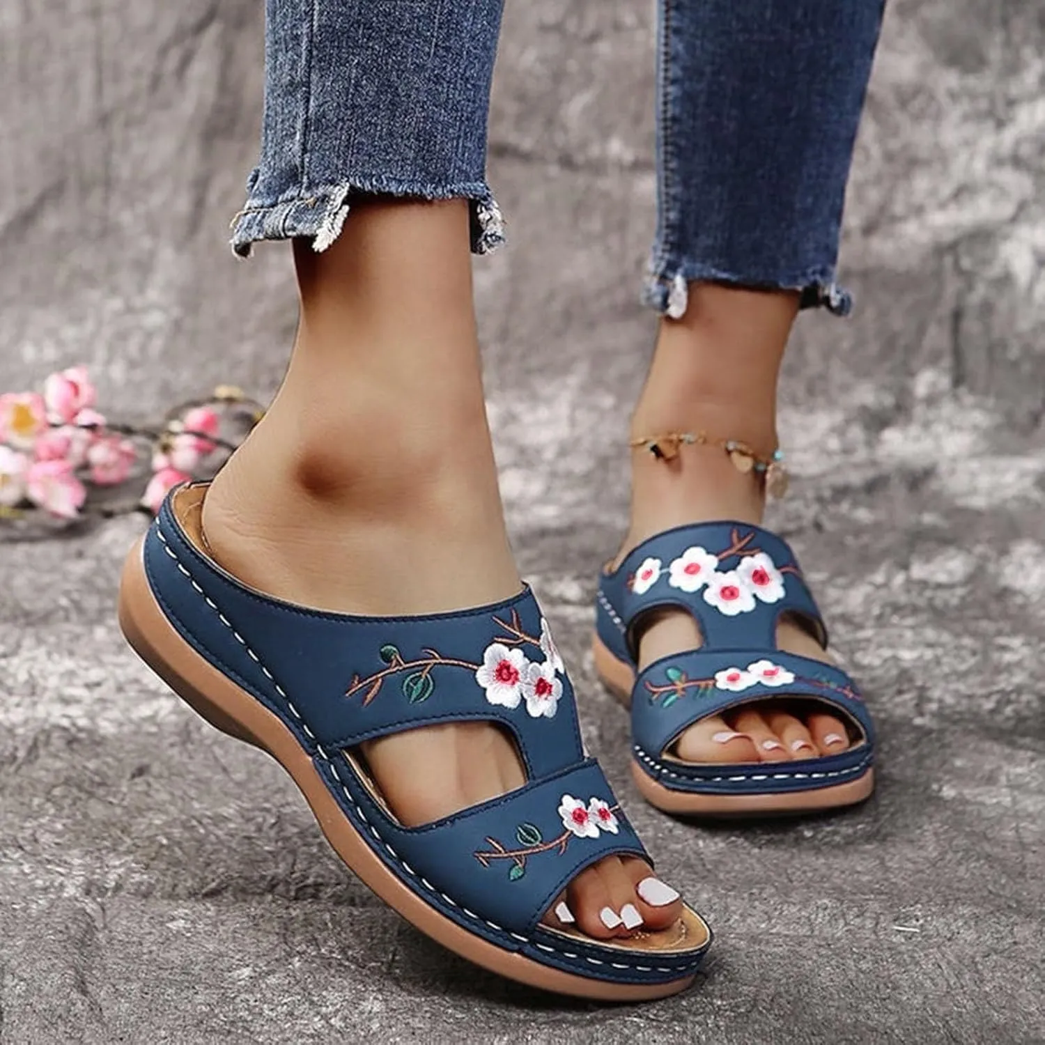 Elegant Sandals for Women Summer Low Wedges Womens Comfortable Open Toe Sandal Casual Sandals Indoor Outdoor