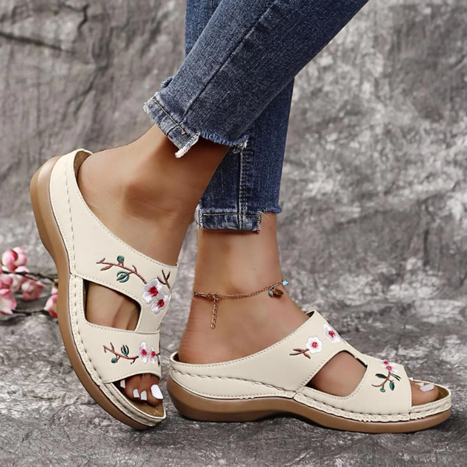 Elegant Sandals for Women Summer Low Wedges Womens Comfortable Open Toe Sandal Casual Sandals Indoor Outdoor