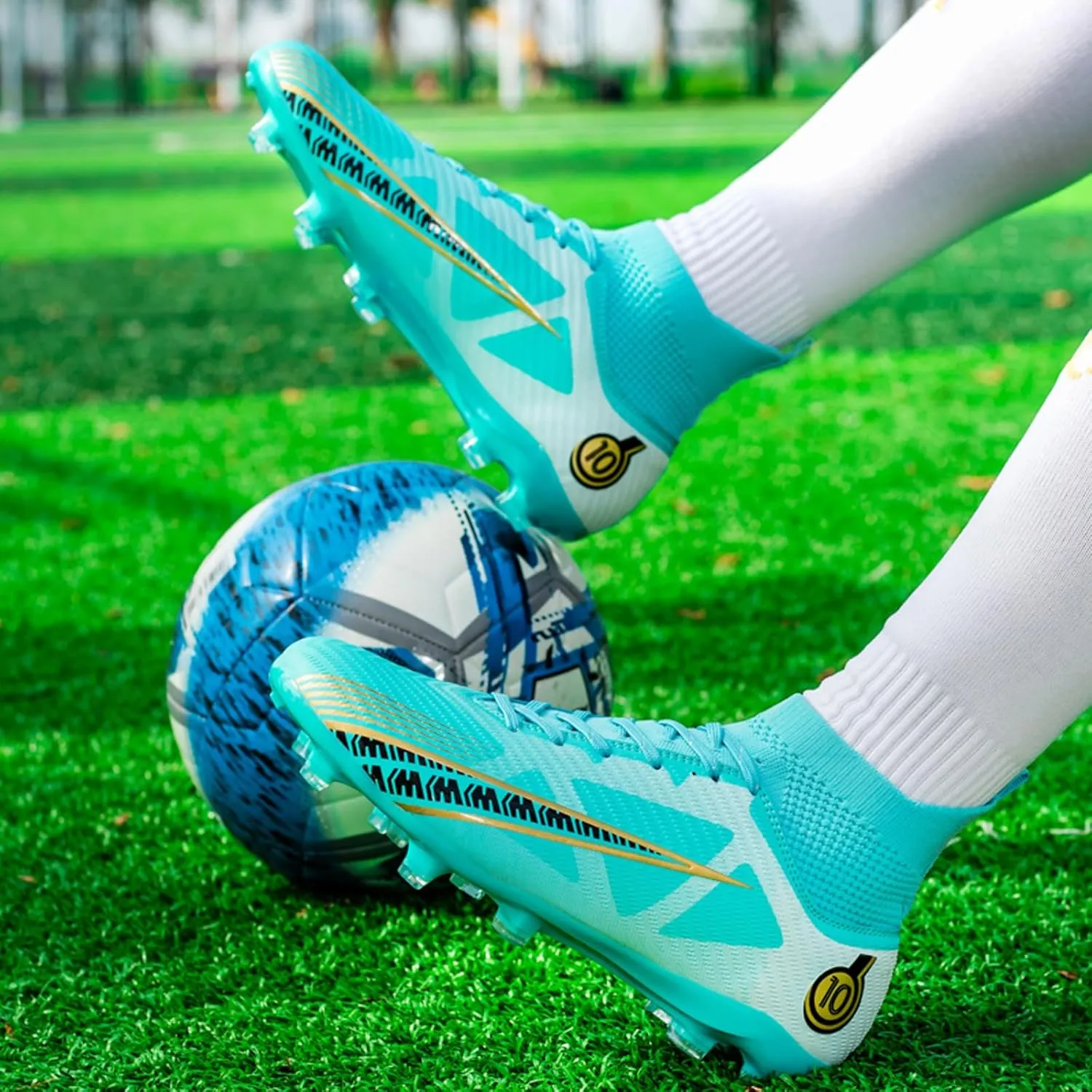 Eliogn Big Kids Soccer Shoes Mens Soccer Cleats Professional Training Turf High-top Football Shoes Outdoor Comfortable Training Football Shoes