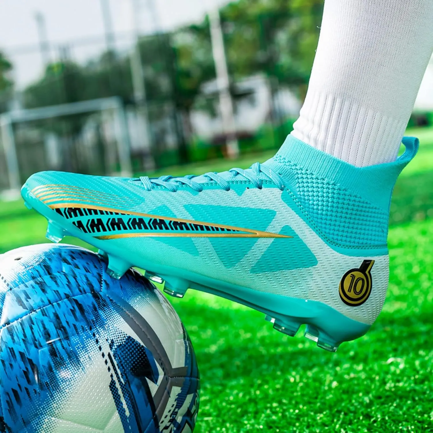 Eliogn Big Kids Soccer Shoes Mens Soccer Cleats Professional Training Turf High-top Football Shoes Outdoor Comfortable Training Football Shoes