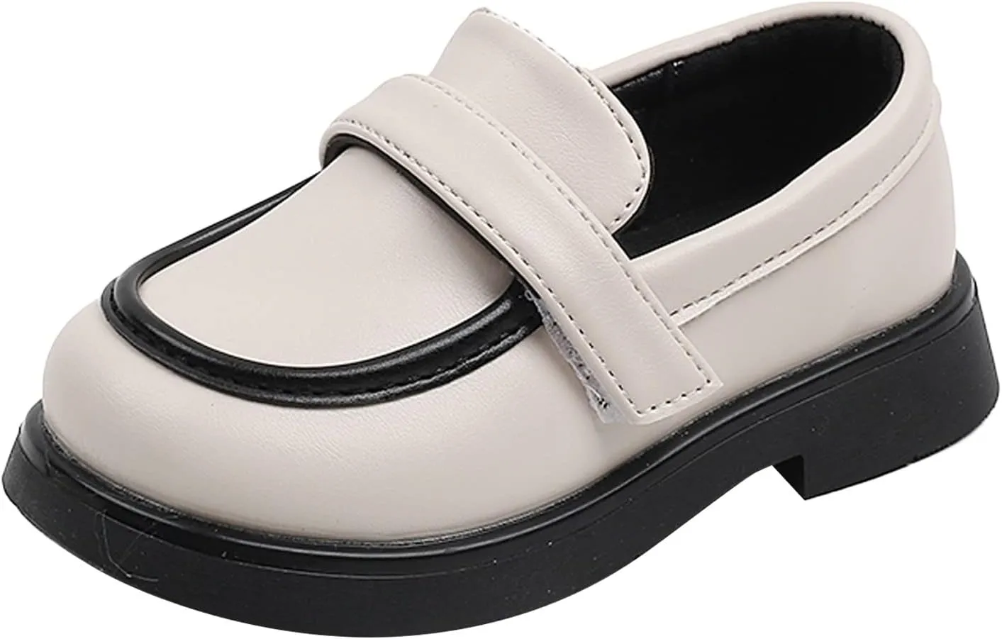 EnJoCho Kids Sport Shoes Toddler Boys Girls Dress Shoes PU Leather Wedding School Loafer Flats Boys Dress Shoes (Beige, 25)
