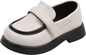 EnJoCho Kids Sport Shoes Toddler Boys Girls Dress Shoes PU Leather Wedding School Loafer Flats Boys Dress Shoes (Beige, 25)