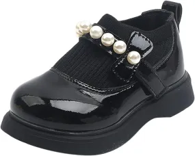 EnJoCho Tennis Shoes for Kids Girls Toddler Little Kid Big Kid Dress Flat Ballerina Shoe Leather Shoes Comfort Dress (Black, 25)