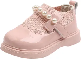 EnJoCho Tennis Shoes for Kids Girls Toddler Little Kid Big Kid Dress Flat Ballerina Shoe Leather Shoes Comfort Dress (Pink, 22)