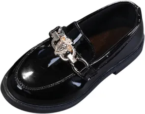 EnJoCho Tennis Shoes for Toddler Girls Slip On Leather Shoes Loafer Rhinestone Decoration Flats School Dress Shoes (Black, 32)