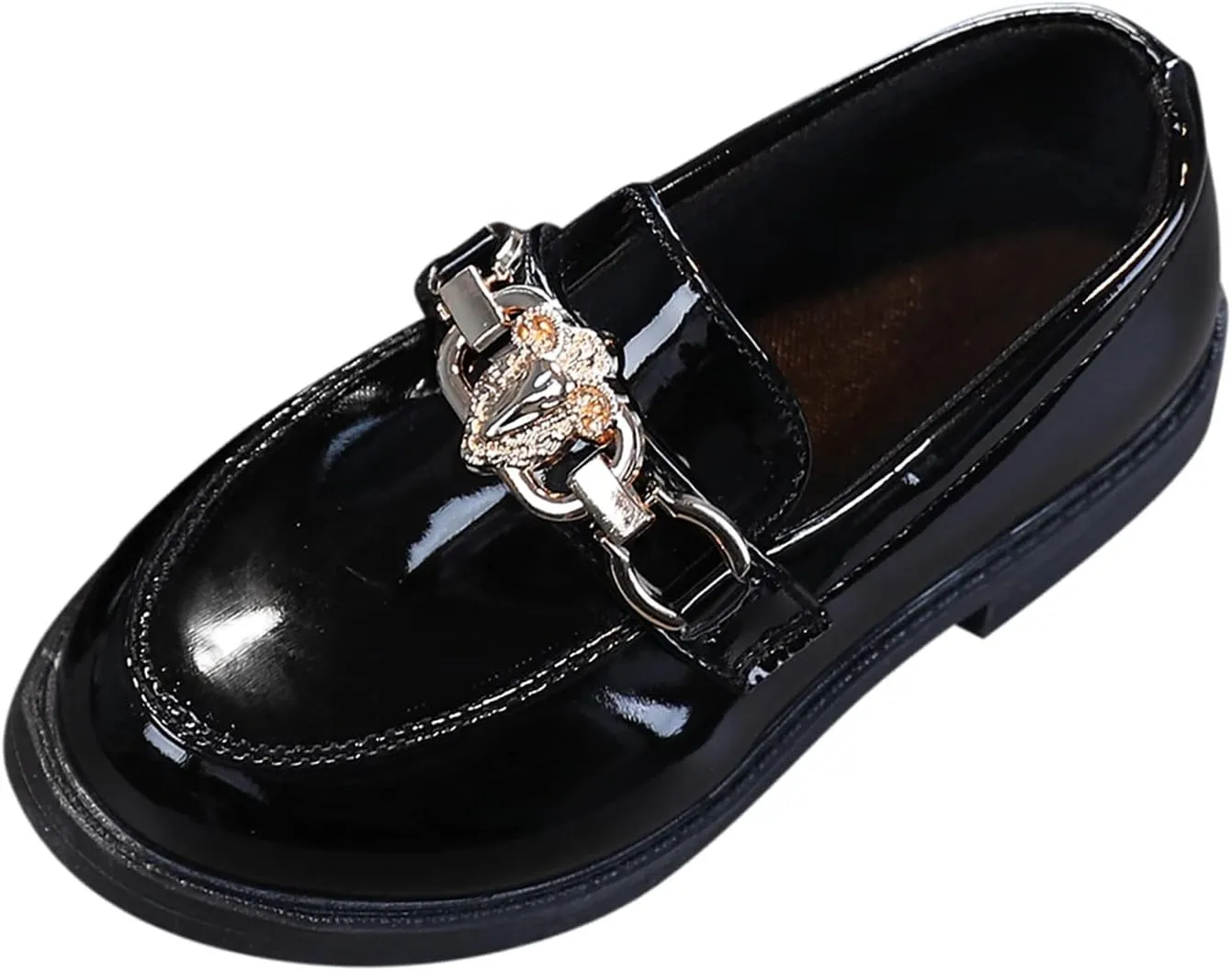 EnJoCho Tennis Shoes for Toddler Girls Slip On Leather Shoes Loafer Rhinestone Decoration Flats School Dress Shoes (Black, 35)