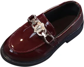 EnJoCho Tennis Shoes for Toddler Girls Slip On Leather Shoes Loafer Rhinestone Decoration Flats School Dress Shoes (Wine, 33)