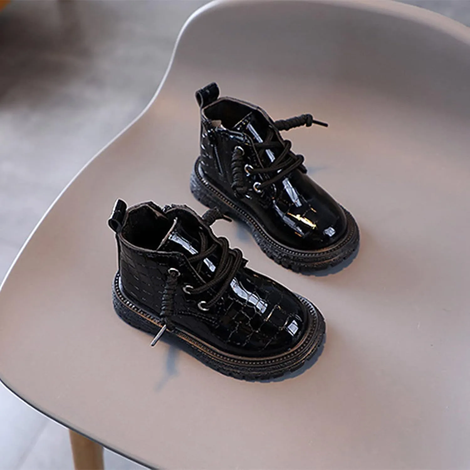 Fashion All Seasons Children Boots for Boys and Girls Ankle Boots with Thick Soles Non Slip Lace Up Tall Boots Girls