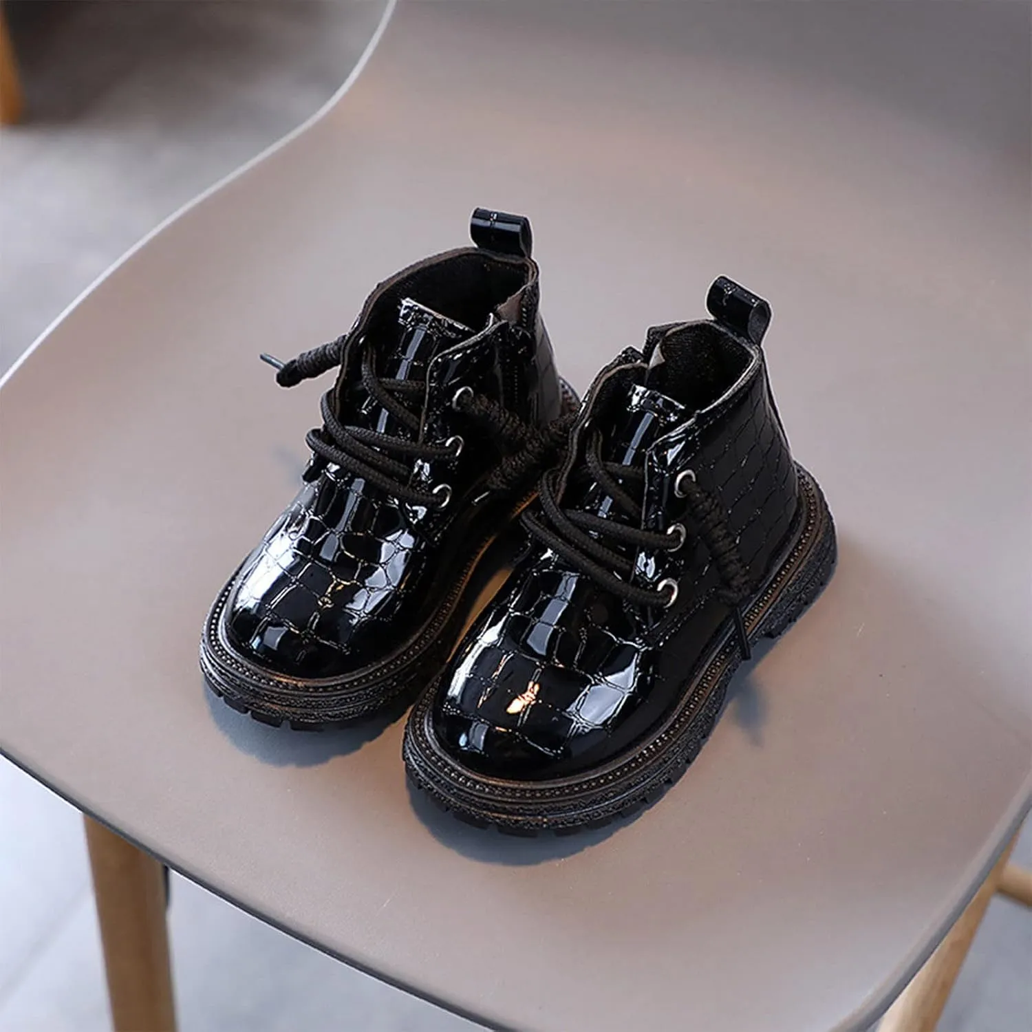 Fashion All Seasons Children Boots for Boys and Girls Ankle Boots with Thick Soles Non Slip Lace Up Tall Boots Girls