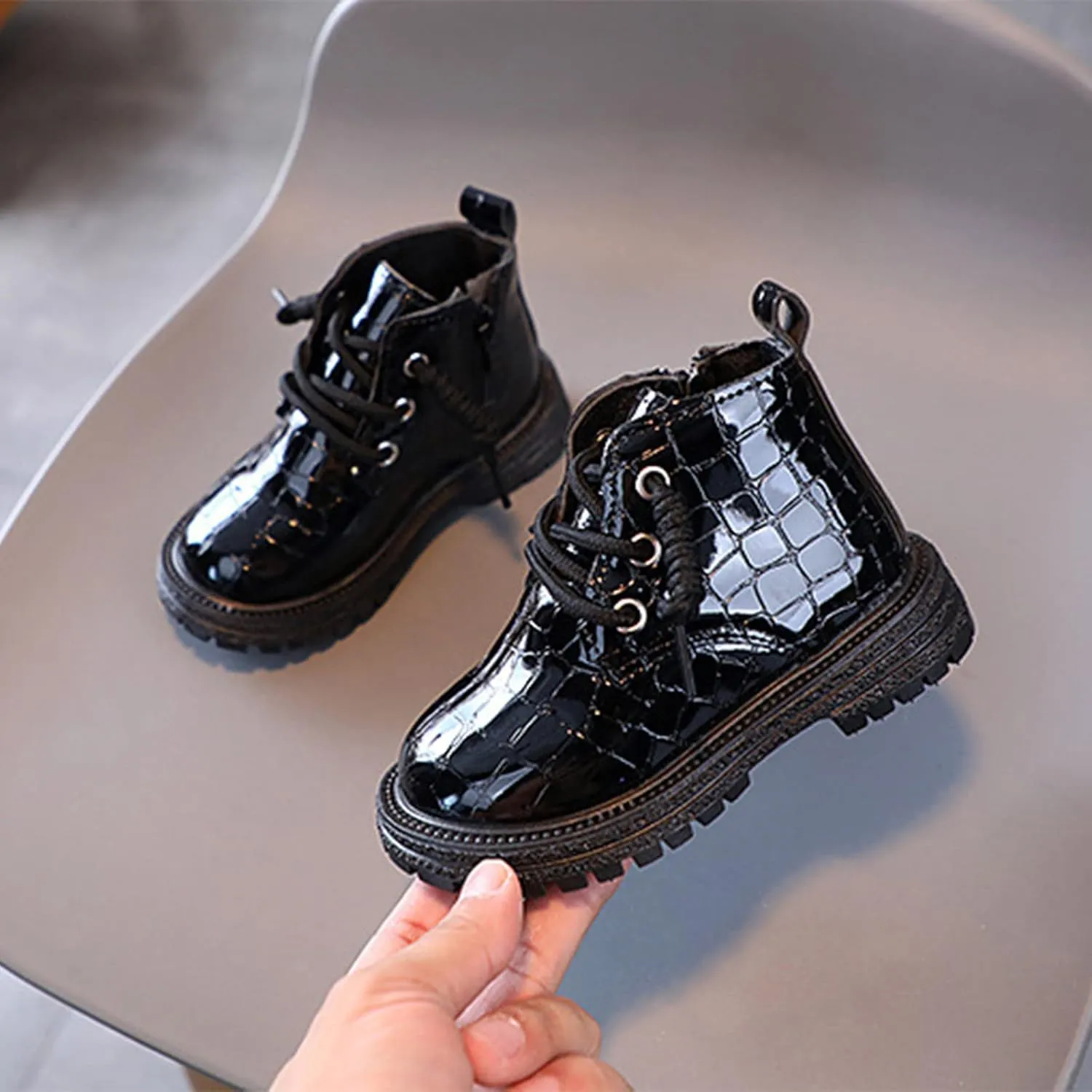 Fashion All Seasons Children Boots for Boys and Girls Ankle Boots with Thick Soles Non Slip Lace Up Tall Boots Girls