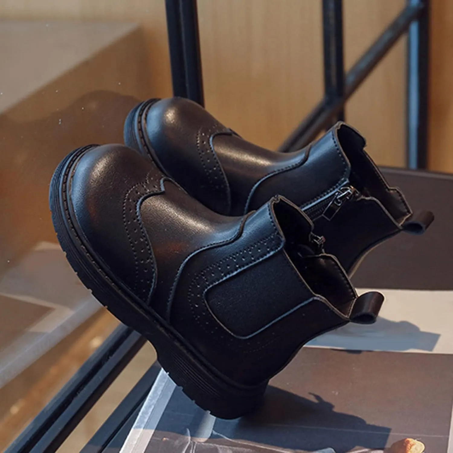 Fashion Autumn and Winter Children Boots Boys and Girls Ankle Boots Thick Soles Non Slip Side Zippers Kids Boots Heel