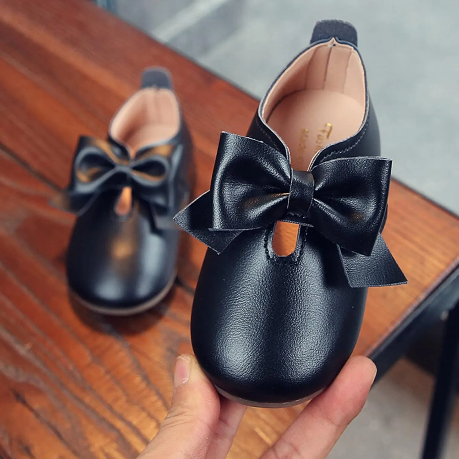 Fashion Autumn Girls Casual Shoes Flat Light Hook Loop Solid Color Bow Simple Size 5 Girls Shoes