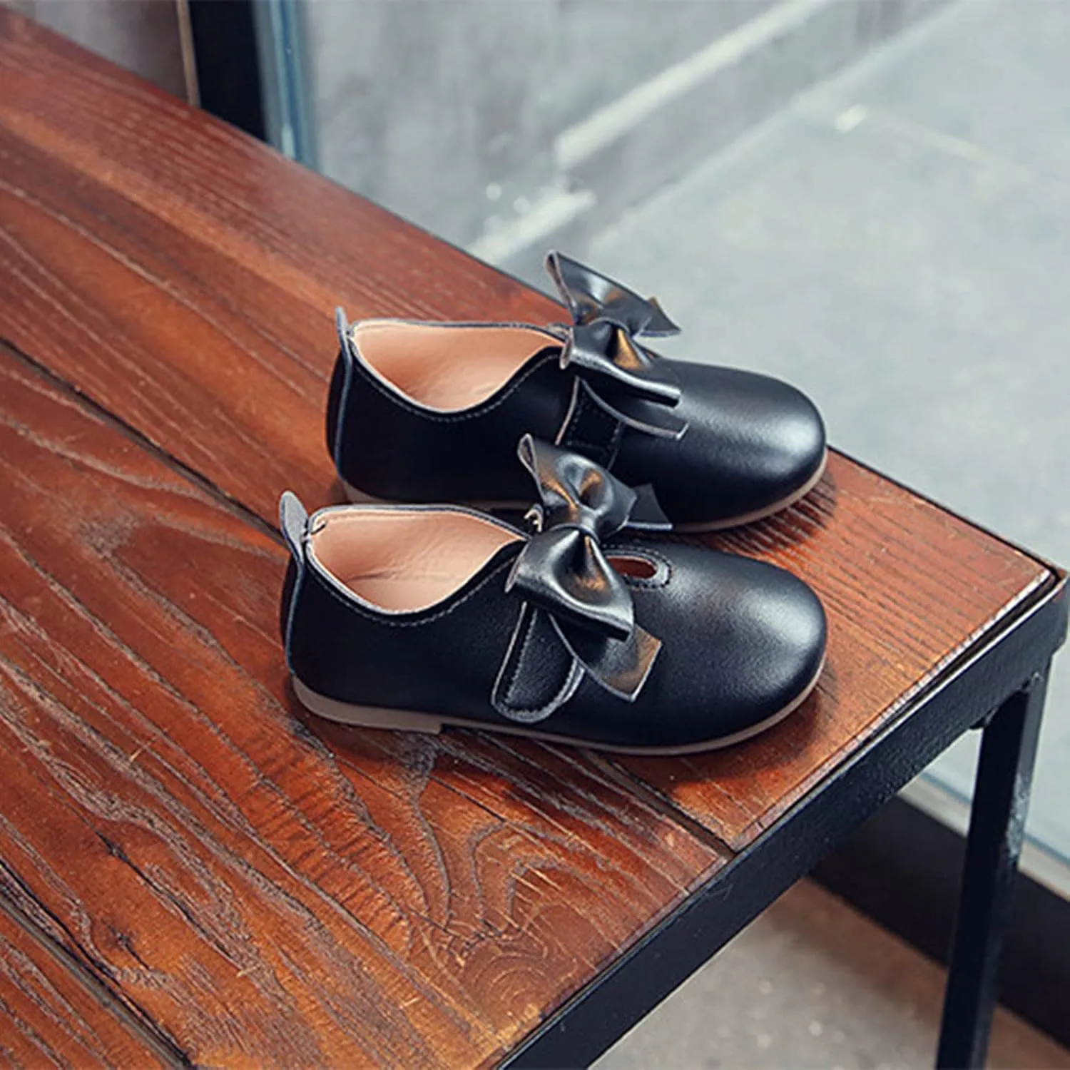 Fashion Autumn Girls Casual Shoes Flat Light Hook Loop Solid Color Bow Simple Size 5 Girls Shoes