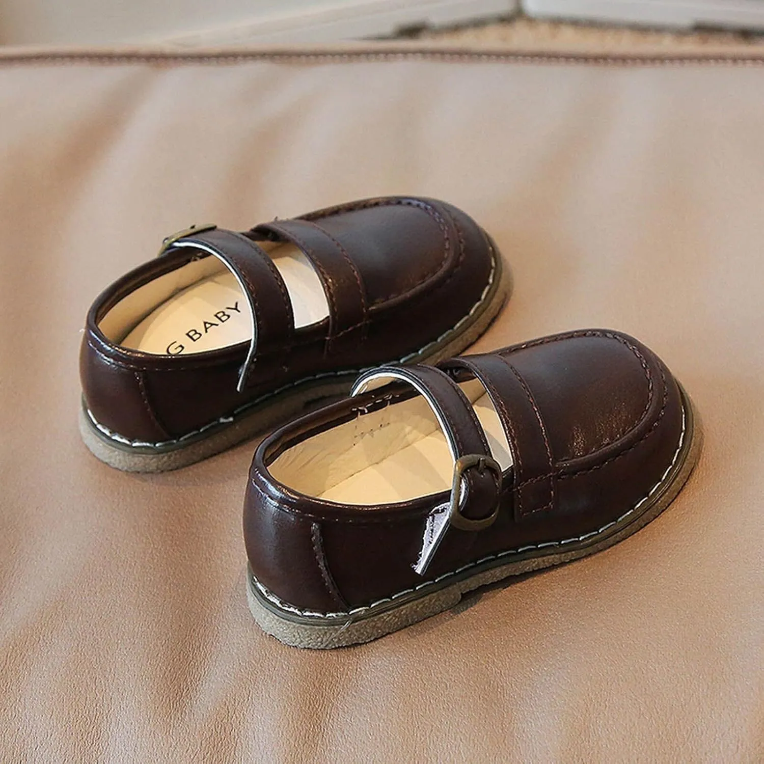 Fashion Autumn Girls Casual Shoes Flat Round Toe Lightweight Solid Color Buckle Dress Shoes Simple Kids Fuzzy Boots
