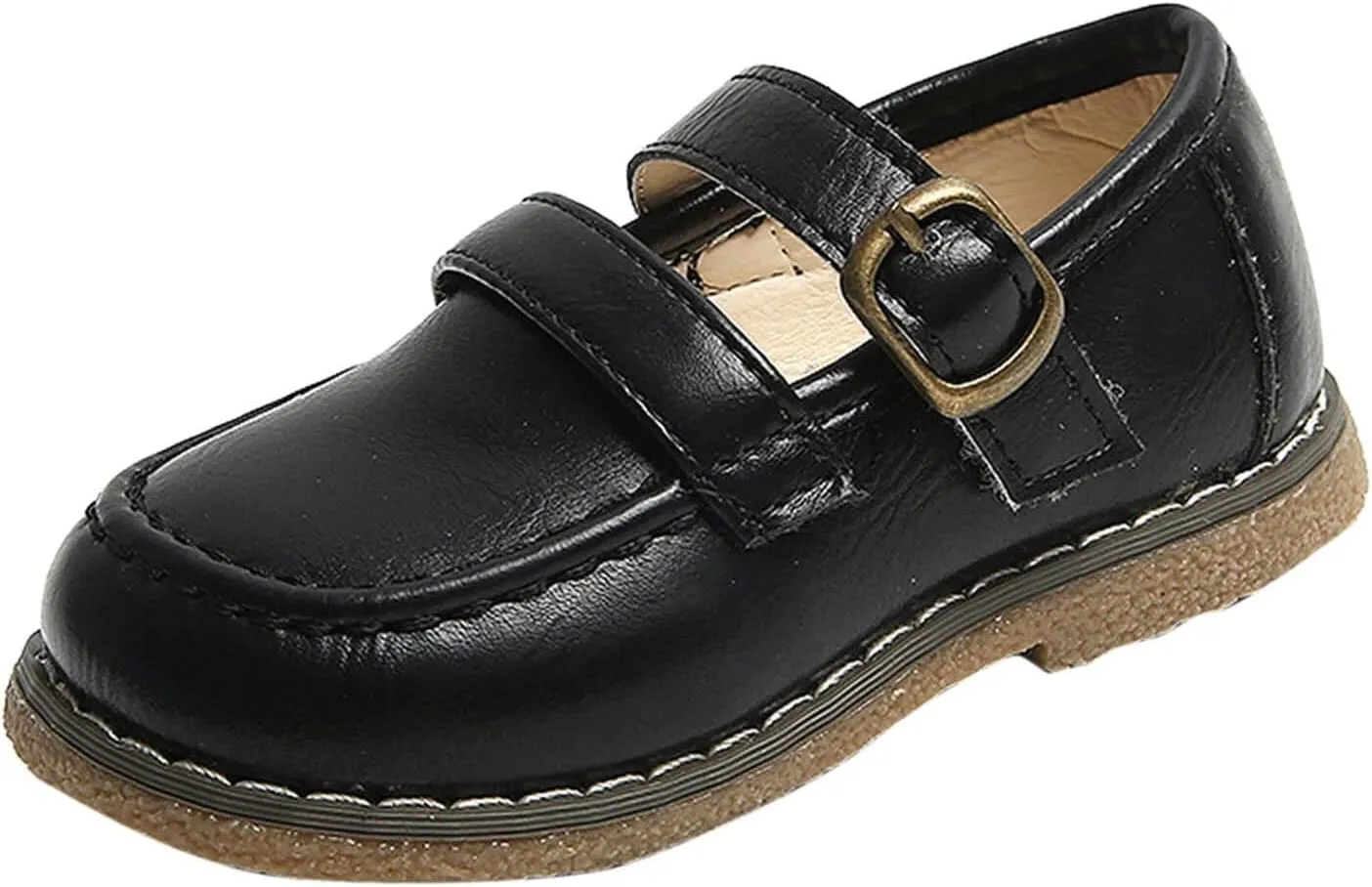 Fashion Autumn Girls Casual Shoes Flat Round Toe Lightweight Solid Color Buckle Dress Shoes Simple Kids Fuzzy Boots
