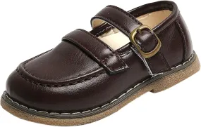 Fashion Autumn Girls Casual Shoes Flat Round Toe Lightweight Solid Color Buckle Dress Shoes Simple Kids Fuzzy Boots