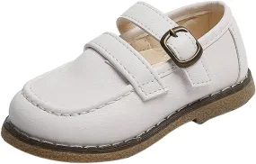 Fashion Autumn Girls Casual Shoes Flat Round Toe Lightweight Solid Color Buckle Dress Shoes Simple Kids Fuzzy Boots