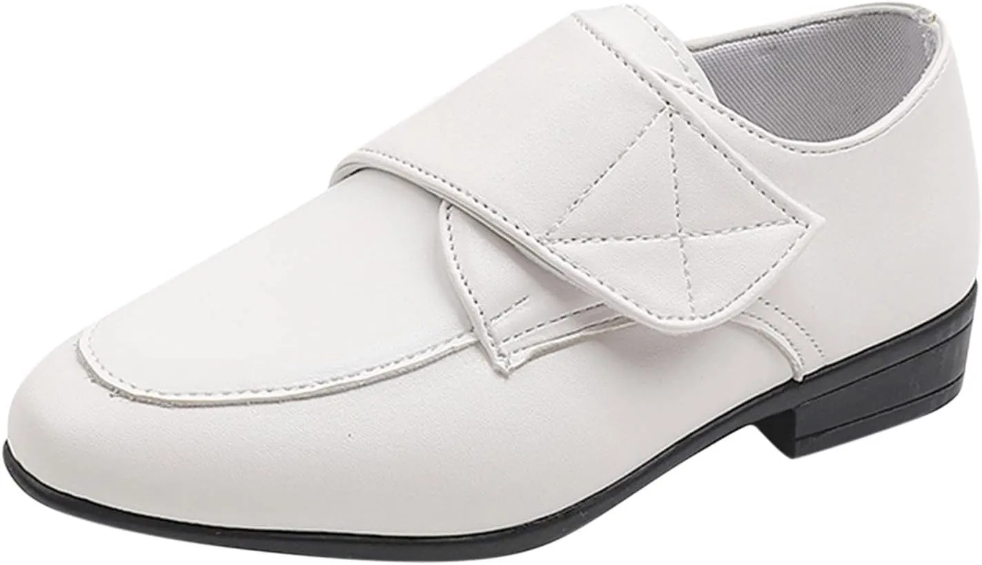 Fashion Children Boys Leather Shoes Pointed Low Heel Solid Color Hook Loop Slip On Big Girls Winter Boots Size 1