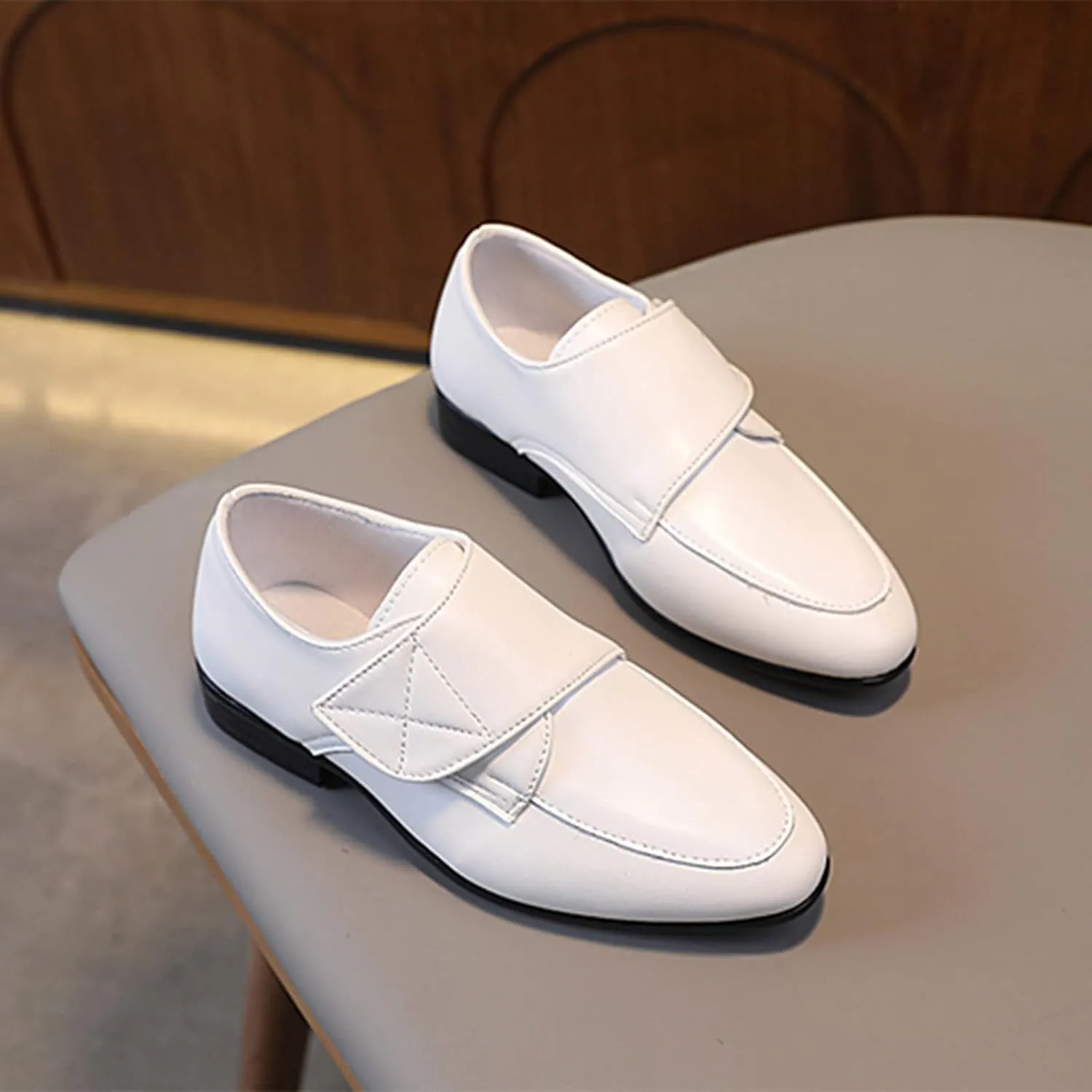 Fashion Children Boys Leather Shoes Pointed Low Heel Solid Color Hook Loop Slip On Big Girls Winter Boots Size 1