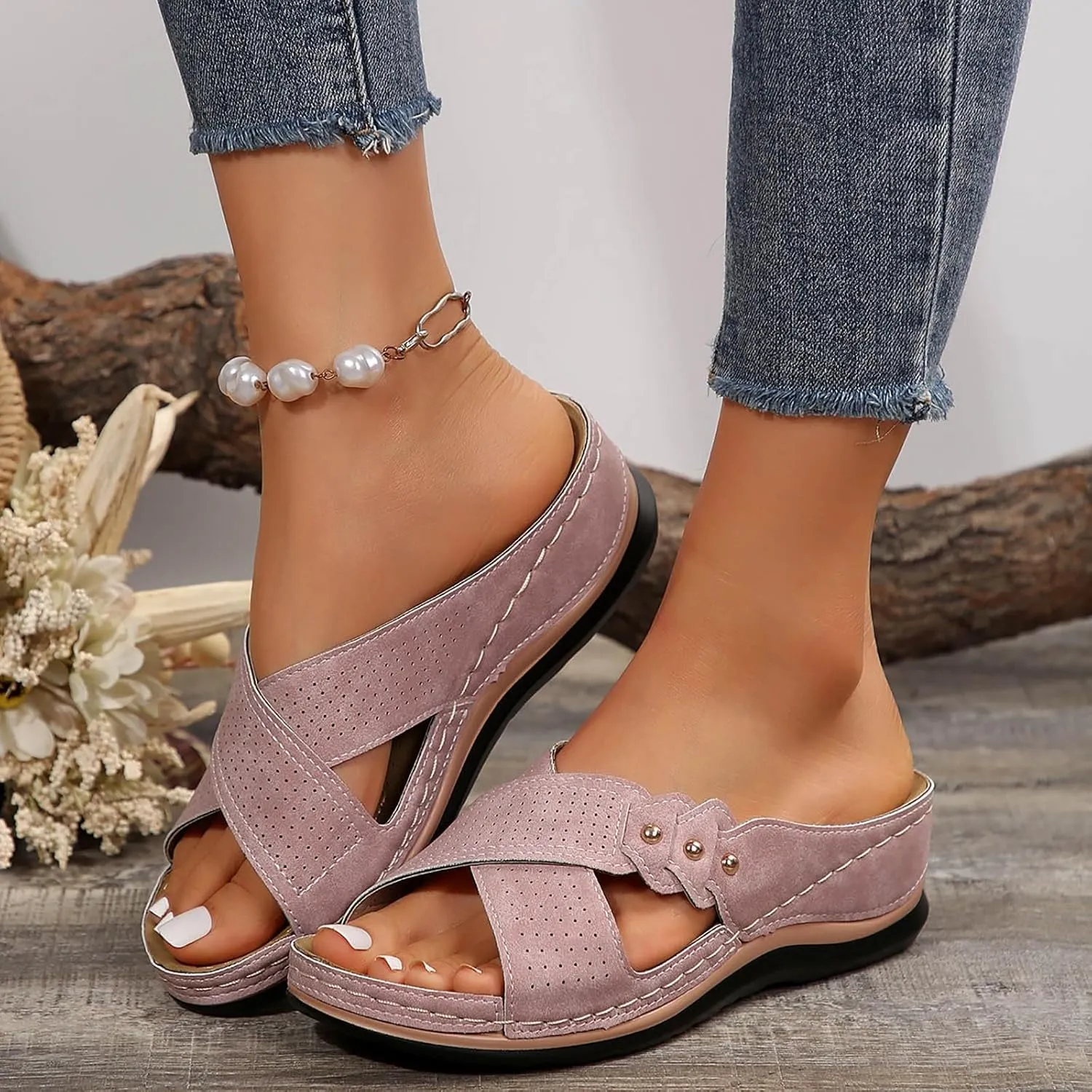 Fashion Thick Bottom Sandals for Women Summer Low Wedges Womens Comfortable Open Toe Sandal Vacation Sandals