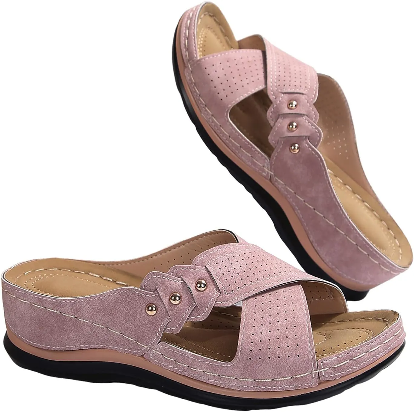 Fashion Thick Bottom Sandals for Women Summer Low Wedges Womens Comfortable Open Toe Sandal Vacation Sandals
