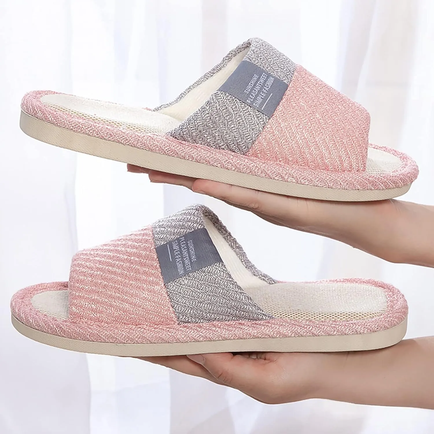Fashion Unisex Linen Slippers Slippers For Women Memory Foam Indoor Shoes Mens Flip Flops Breathable Open Toe Sandals