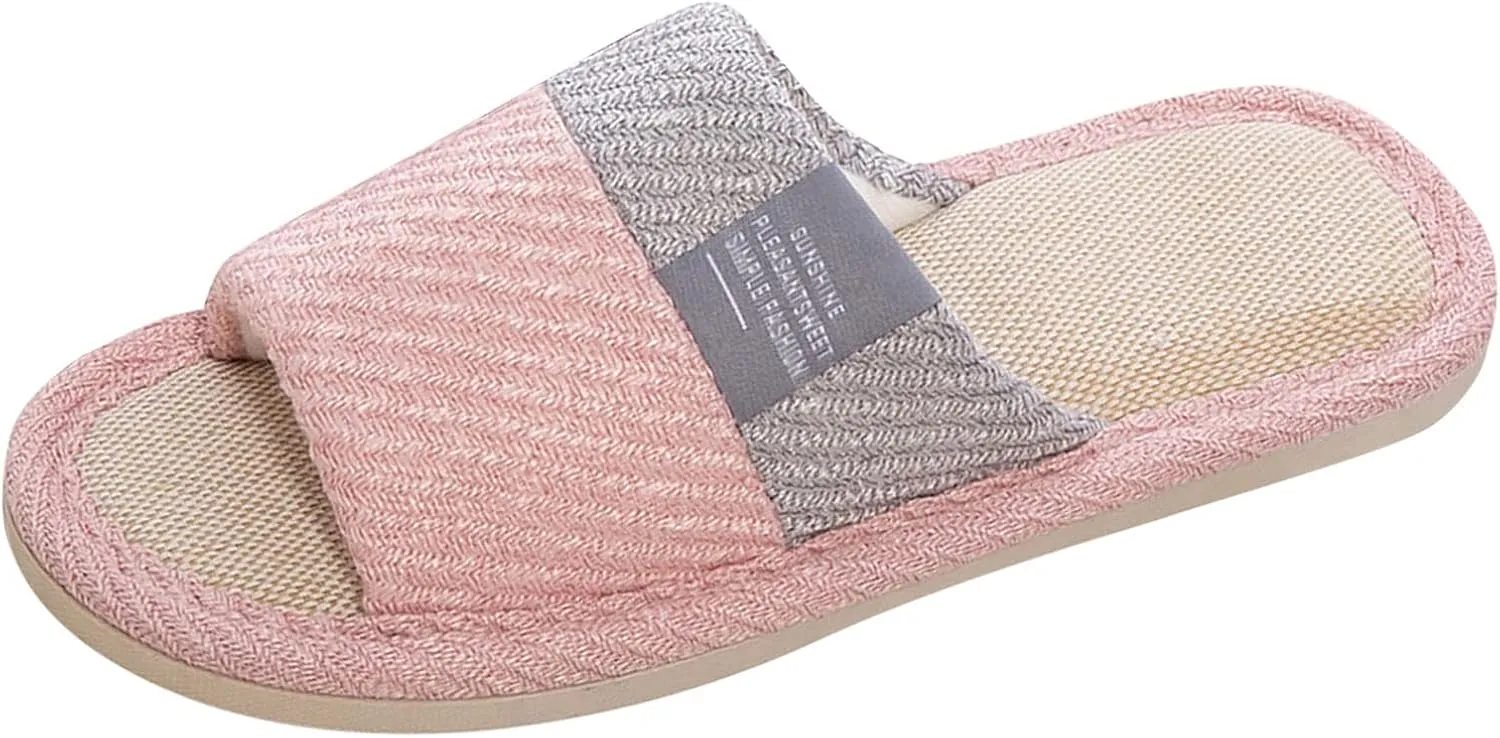 Fashion Unisex Linen Slippers Slippers For Women Memory Foam Indoor Shoes Mens Flip Flops Breathable Open Toe Sandals