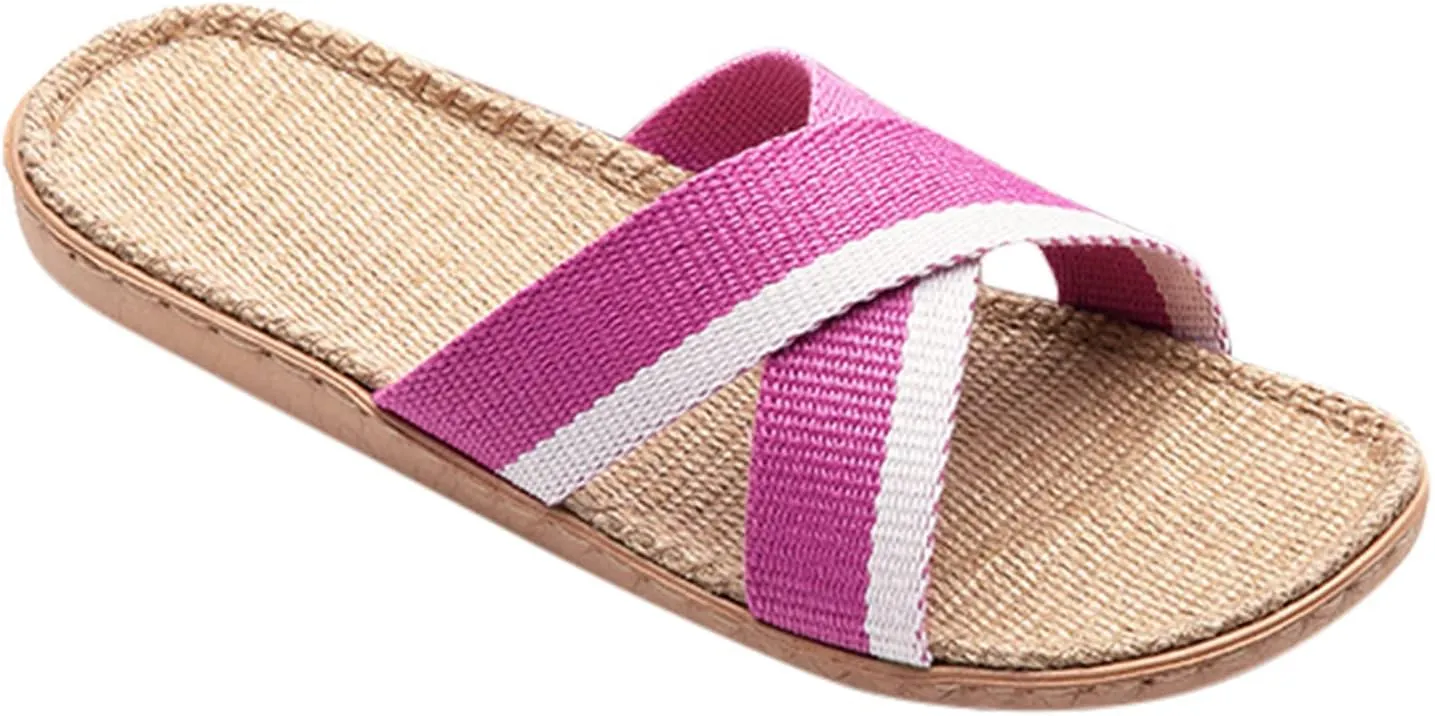 Fashion Unisex Linen Slippers Slippers For Womens Men Linen Shoes Women Summer Household Beach Sandals Floor