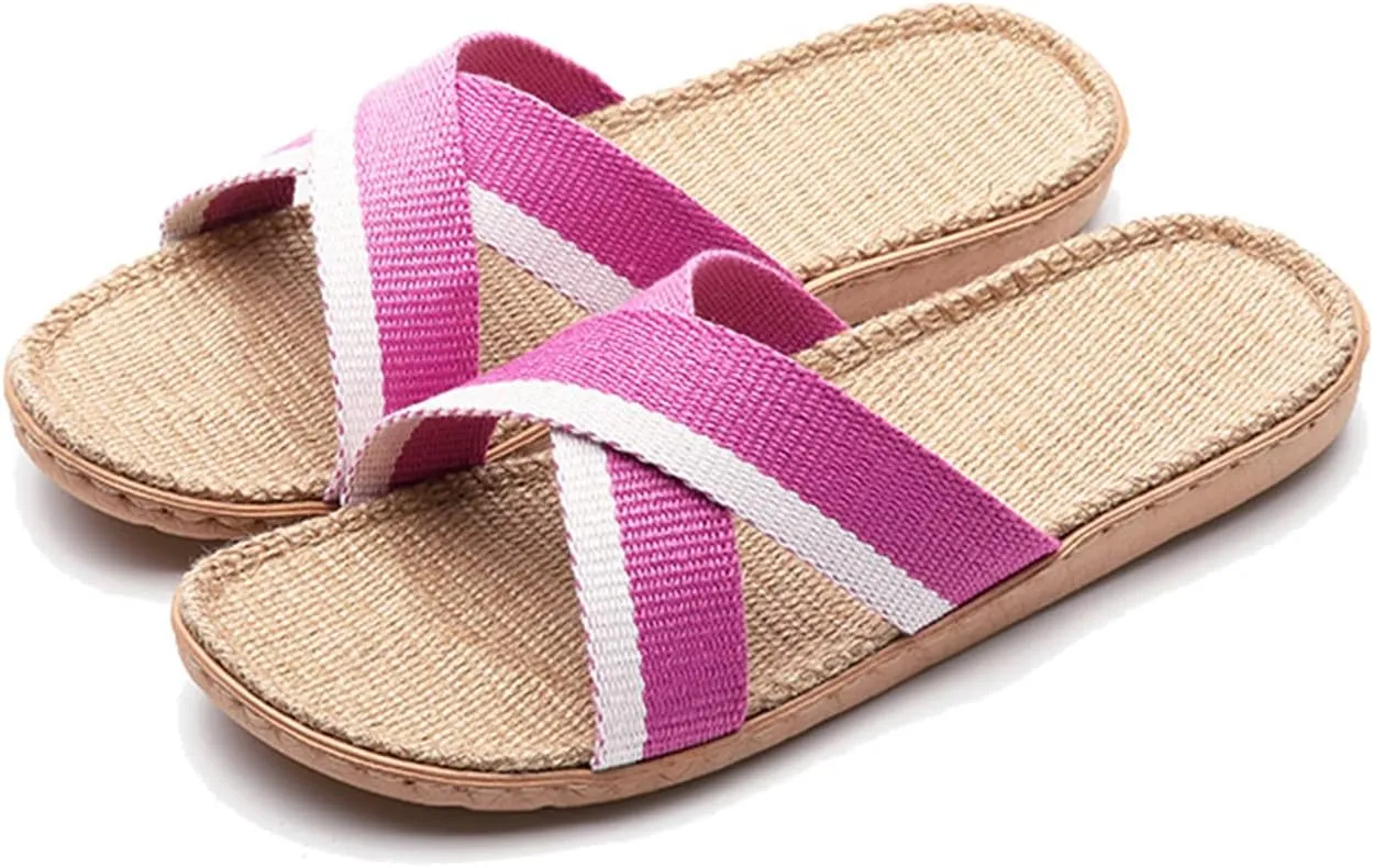 Fashion Unisex Linen Slippers Slippers For Womens Men Linen Shoes Women Summer Household Beach Sandals Floor