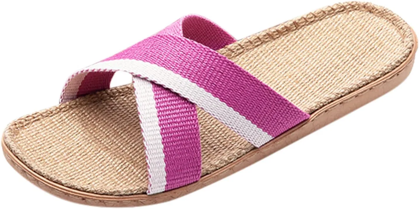 Fashion Unisex Linen Slippers Slippers For Womens Men Linen Shoes Women Summer Household Beach Sandals Floor